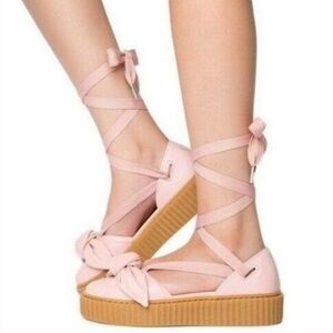 Puma By Fenty The Bow Ankle Gladiator Sandals Women’s 7.5 Leather Platform Pink